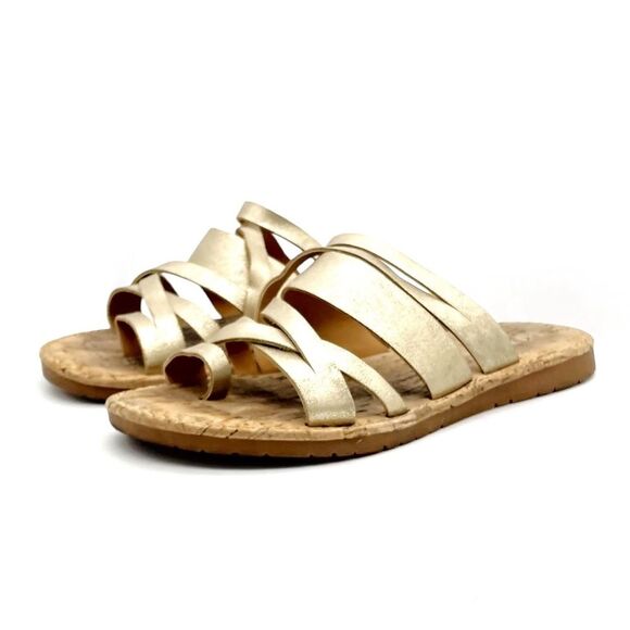 Korks Clemmons Strappy Sandal Faux Leather Comfort Slide in Gold Womens Size 6.5 - Picture 6 of 16